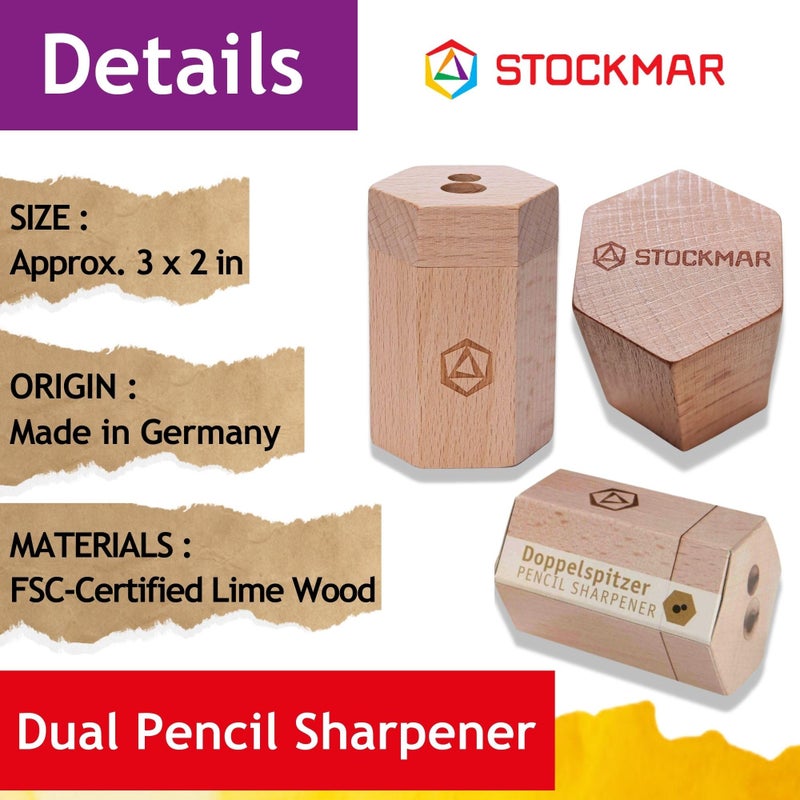 Stockmar Dual Pencil Sharpener FSC Lime Wood for Thin and Thick Pencils - Triangular and Hexagonal Shape - Colour Giants Stockmar, Waldorf Art Supplies, Made in Germany - Image 2